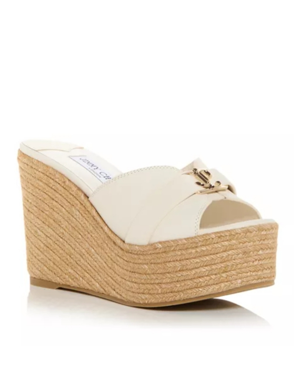 $850 Jimmy Choo Leda 100 Leather Espadrille Wedges Latte/Gold EU 39 US 9 BNIB
